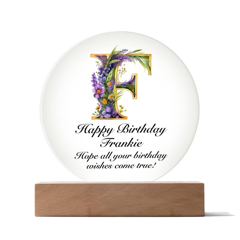 Happy Birthday Frankie v02 - Circle Acrylic Plaque