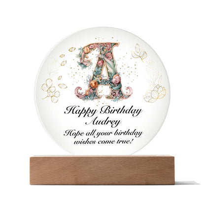 Happy Birthday Audrey v01 - Circle Acrylic Plaque