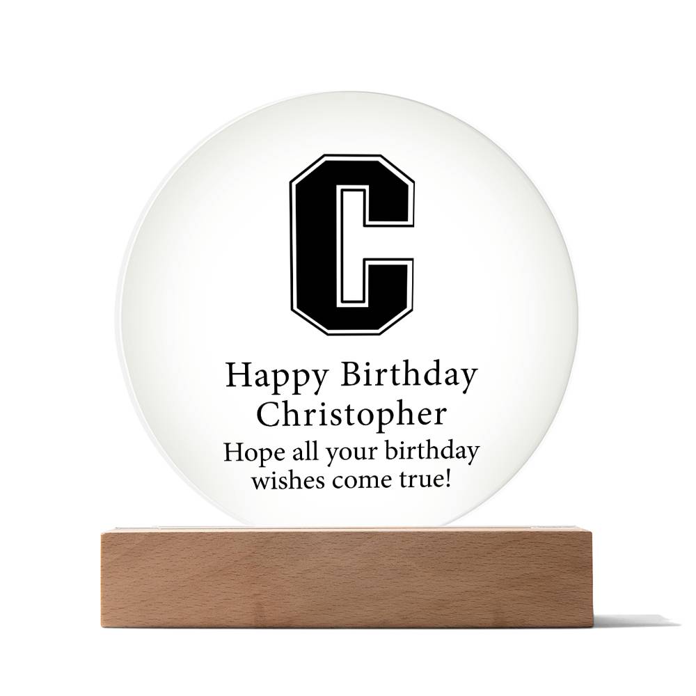 Happy Birthday Christopher v02 - Circle Acrylic Plaque