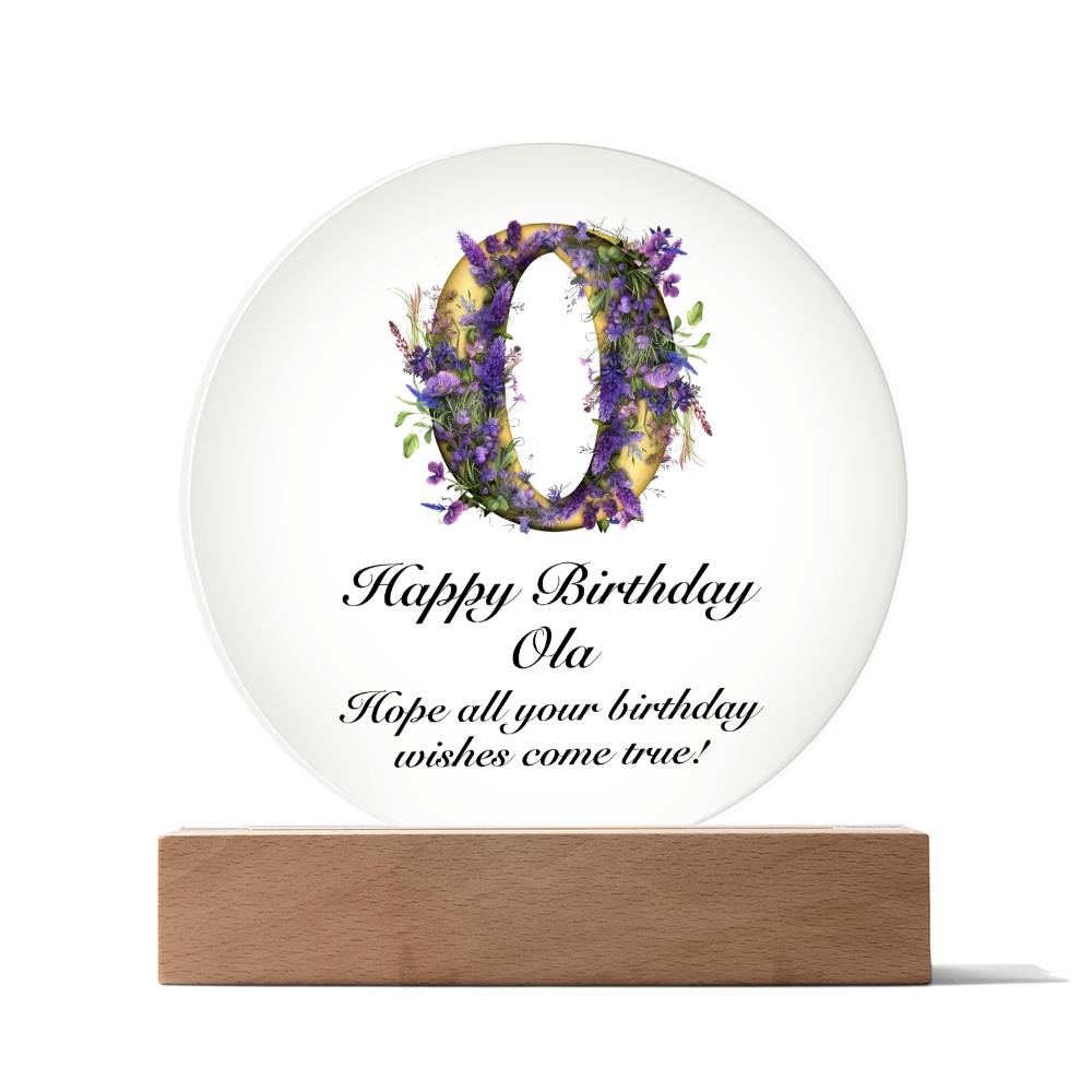 Happy Birthday Ola v02 - Circle Acrylic Plaque