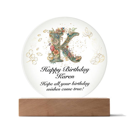 Happy Birthday Karen v01 - Circle Acrylic Plaque