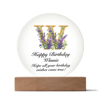 Happy Birthday Winnie v02 - Circle Acrylic Plaque