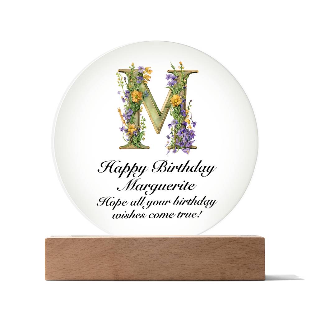 Happy Birthday Marguerite v02 - Circle Acrylic Plaque