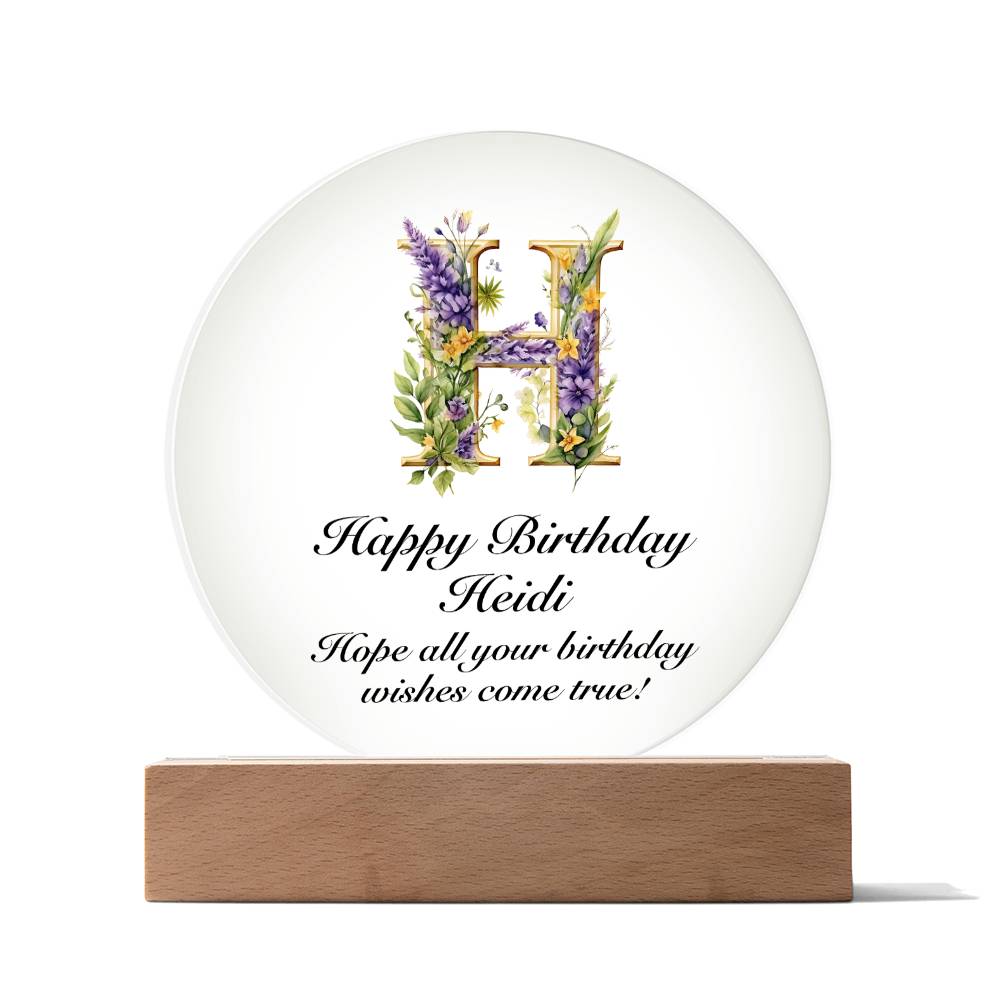 Happy Birthday Heidi v02 - Circle Acrylic Plaque