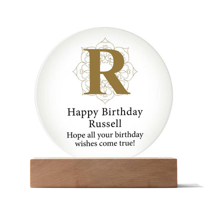 Happy Birthday Russell v01 - Circle Acrylic Plaque