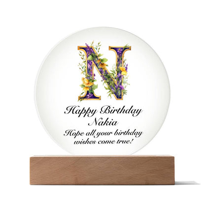 Happy Birthday Nakia v02 - Circle Acrylic Plaque