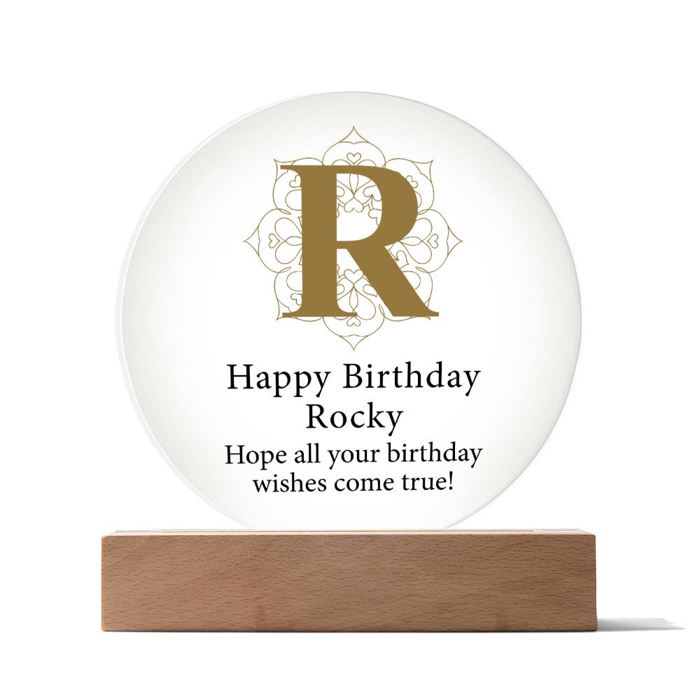 Happy Birthday Rocky v01 - Circle Acrylic Plaque