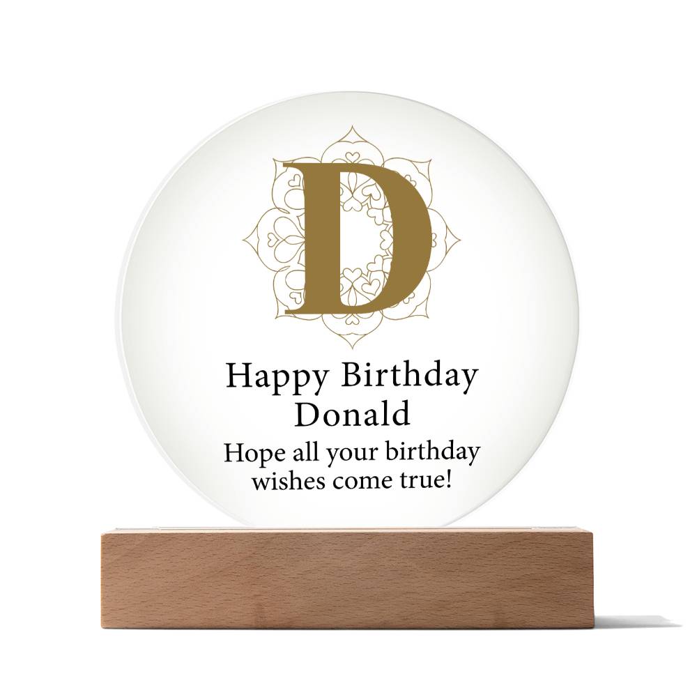 Happy Birthday Donald v01 - Circle Acrylic Plaque