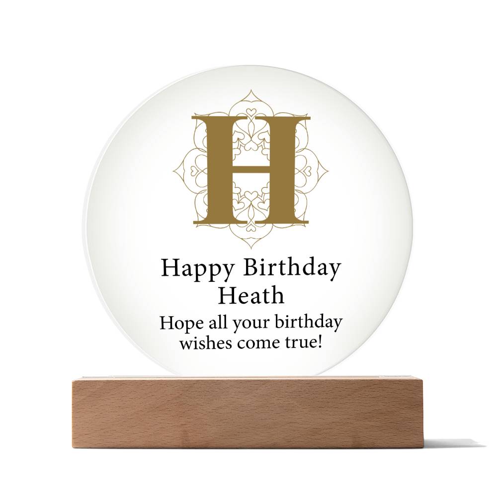 Happy Birthday Heath v01 - Circle Acrylic Plaque