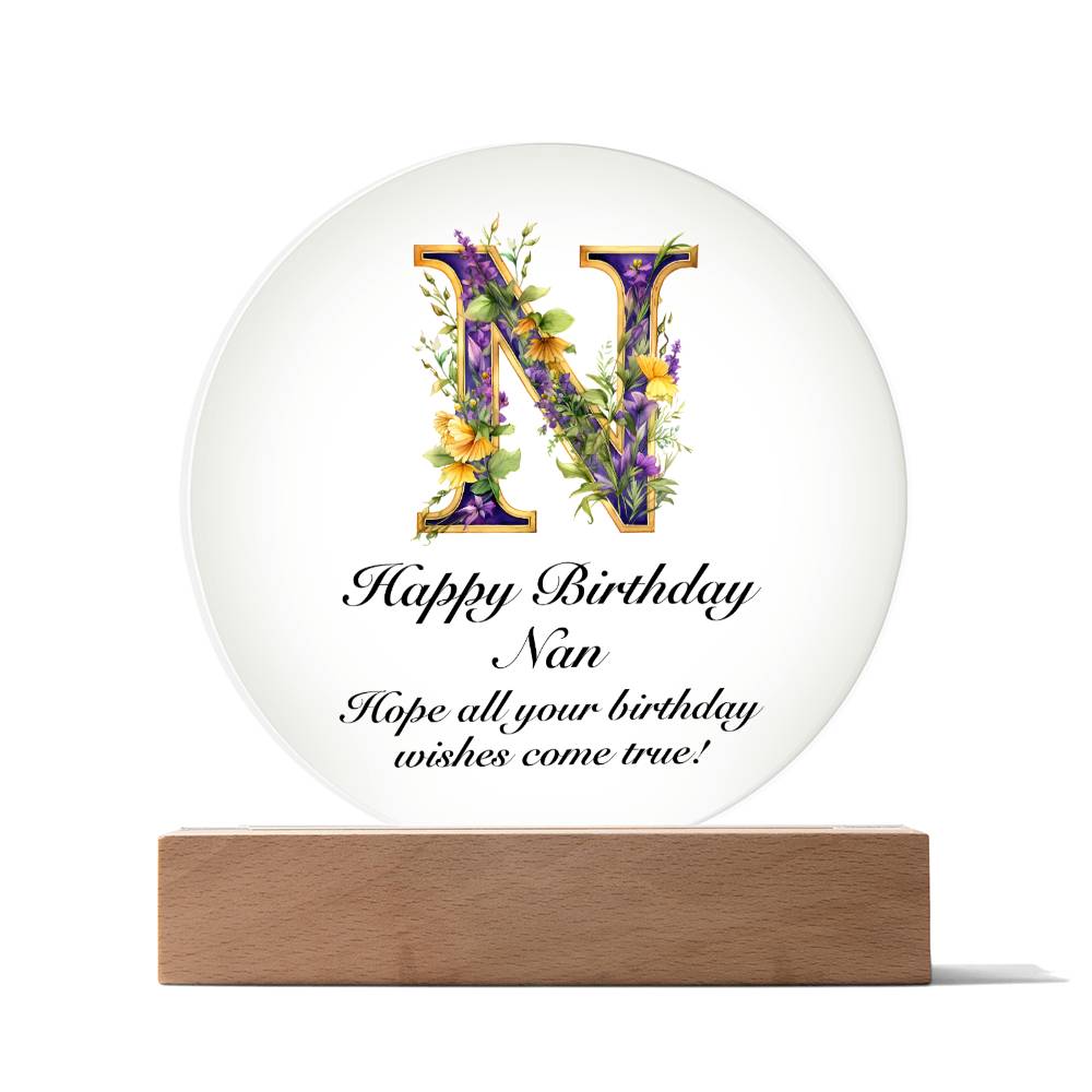Happy Birthday Nan v02 - Circle Acrylic Plaque
