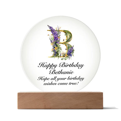 Happy Birthday Bethanie v02 - Circle Acrylic Plaque