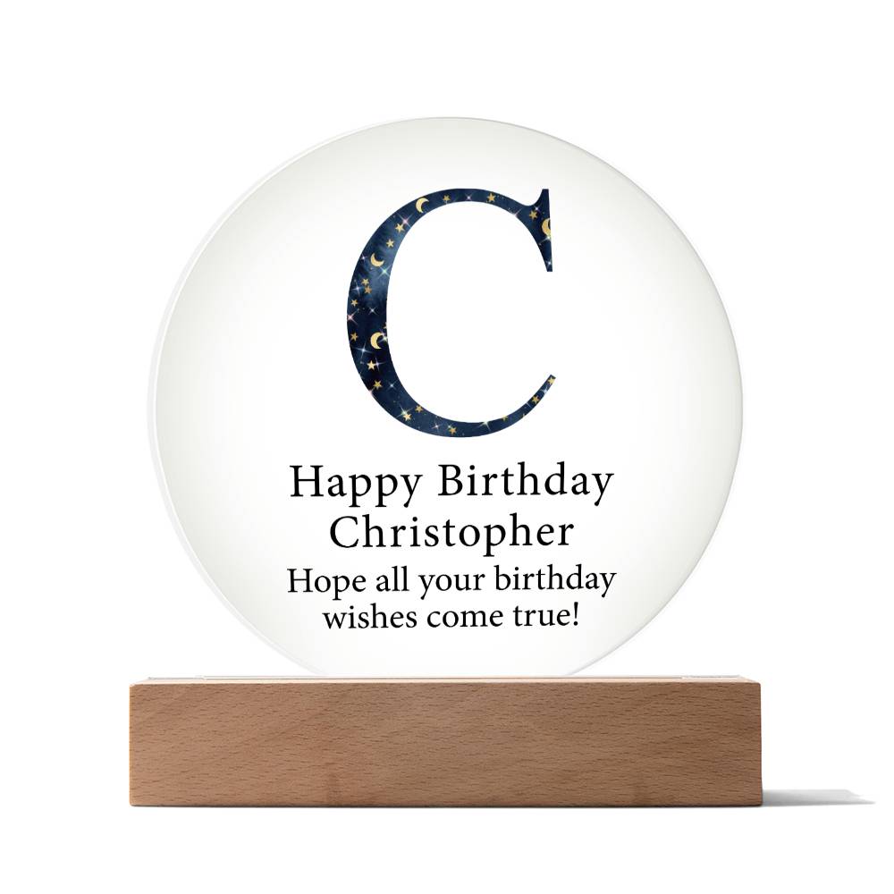 Happy Birthday Christopher v03 - Circle Acrylic Plaque
