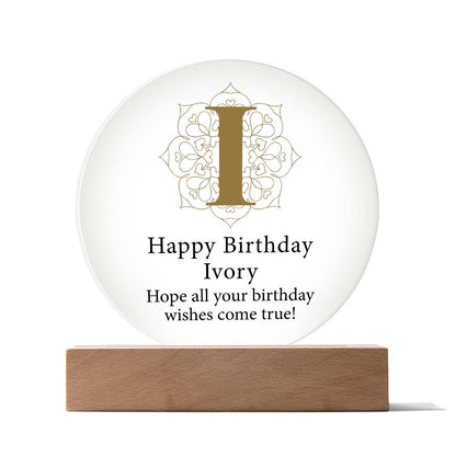 Happy Birthday Ivory v01 - Circle Acrylic Plaque