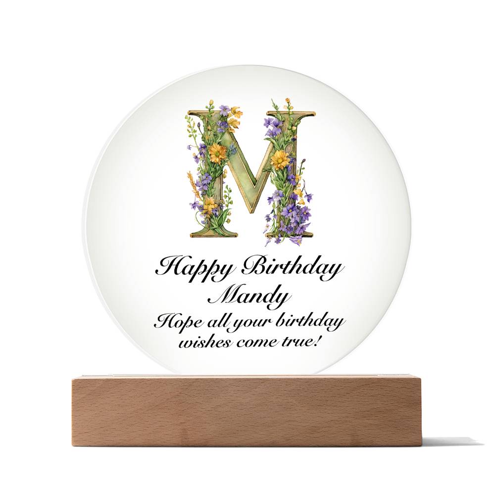 Happy Birthday Mandy v02 - Circle Acrylic Plaque