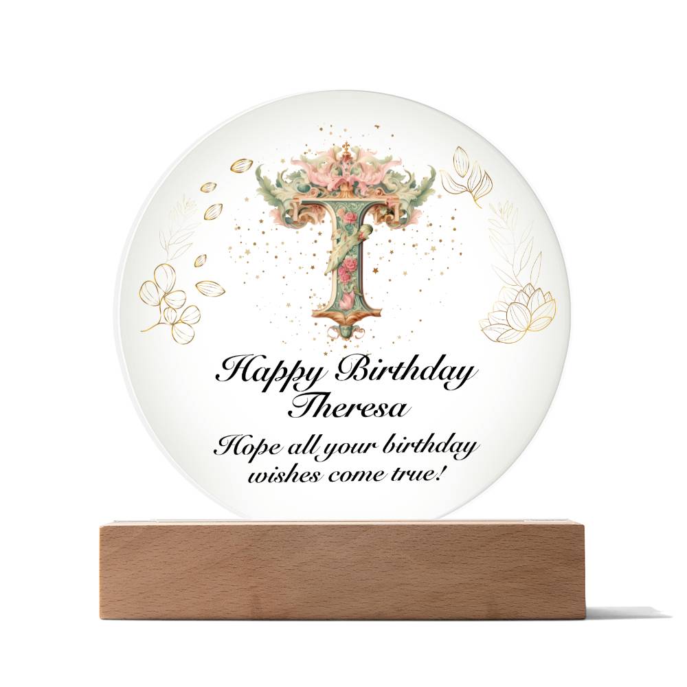Happy Birthday Theresa v01 - Circle Acrylic Plaque