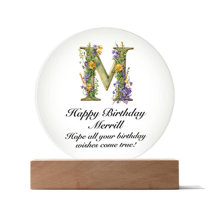 Happy Birthday Merrill v02 - Circle Acrylic Plaque