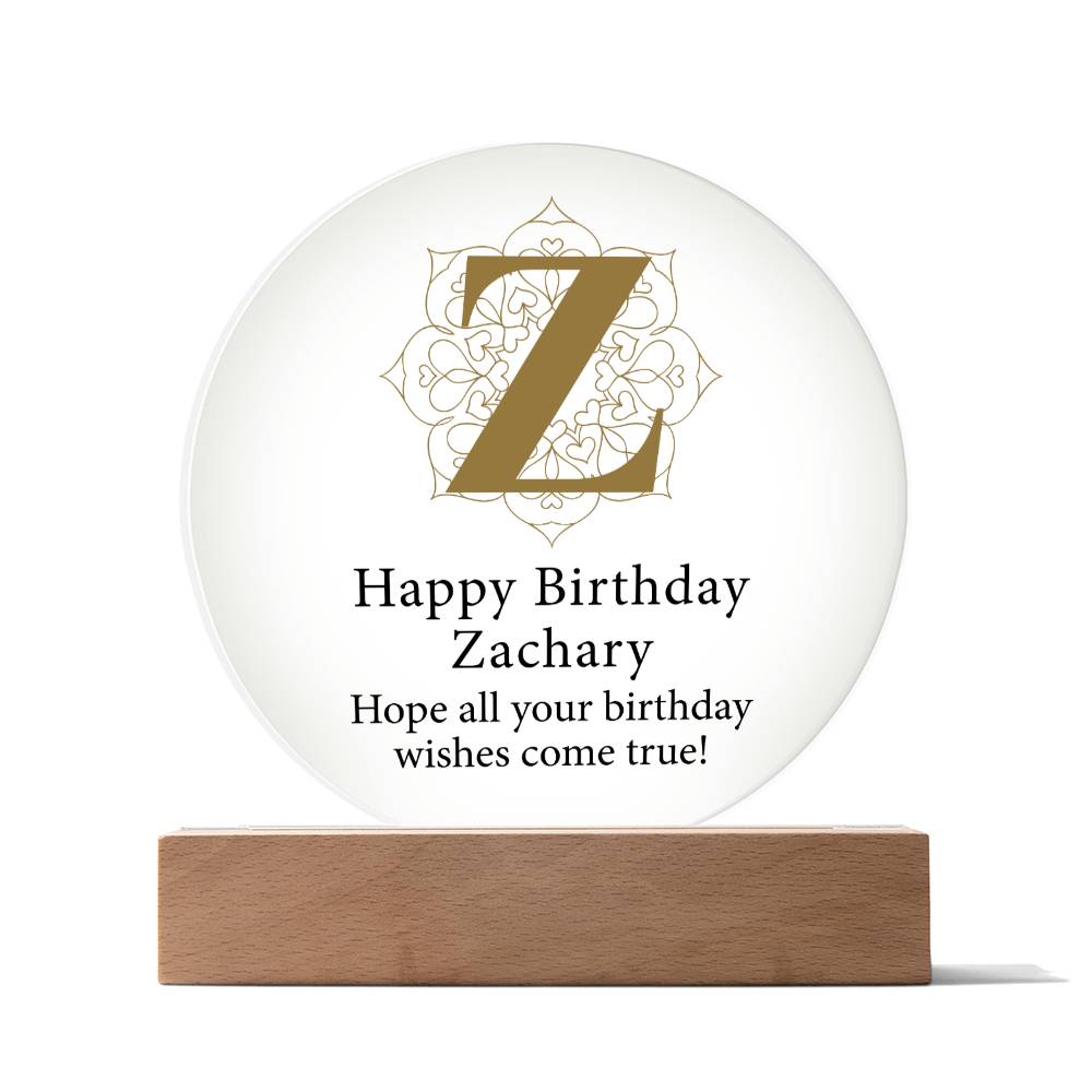 Happy Birthday Zachary v01 - Circle Acrylic Plaque