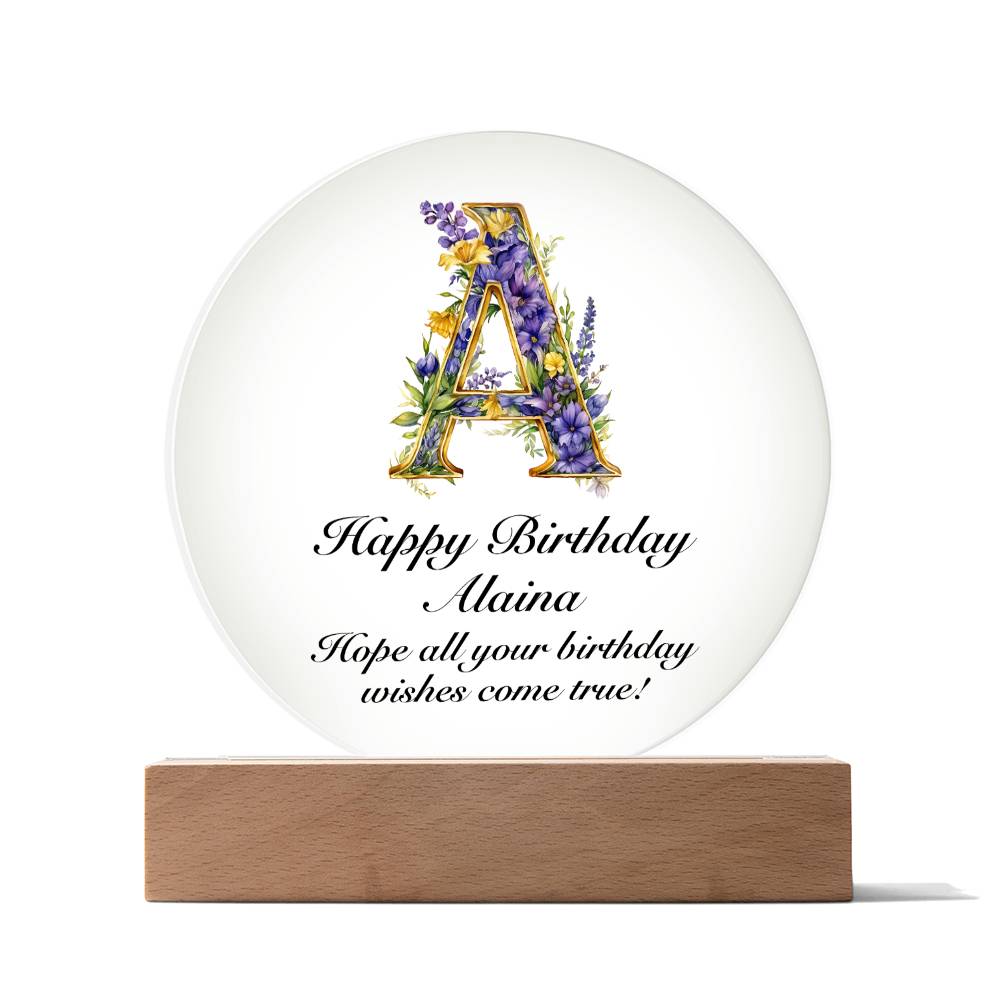 Happy Birthday Alaina v02 - Circle Acrylic Plaque