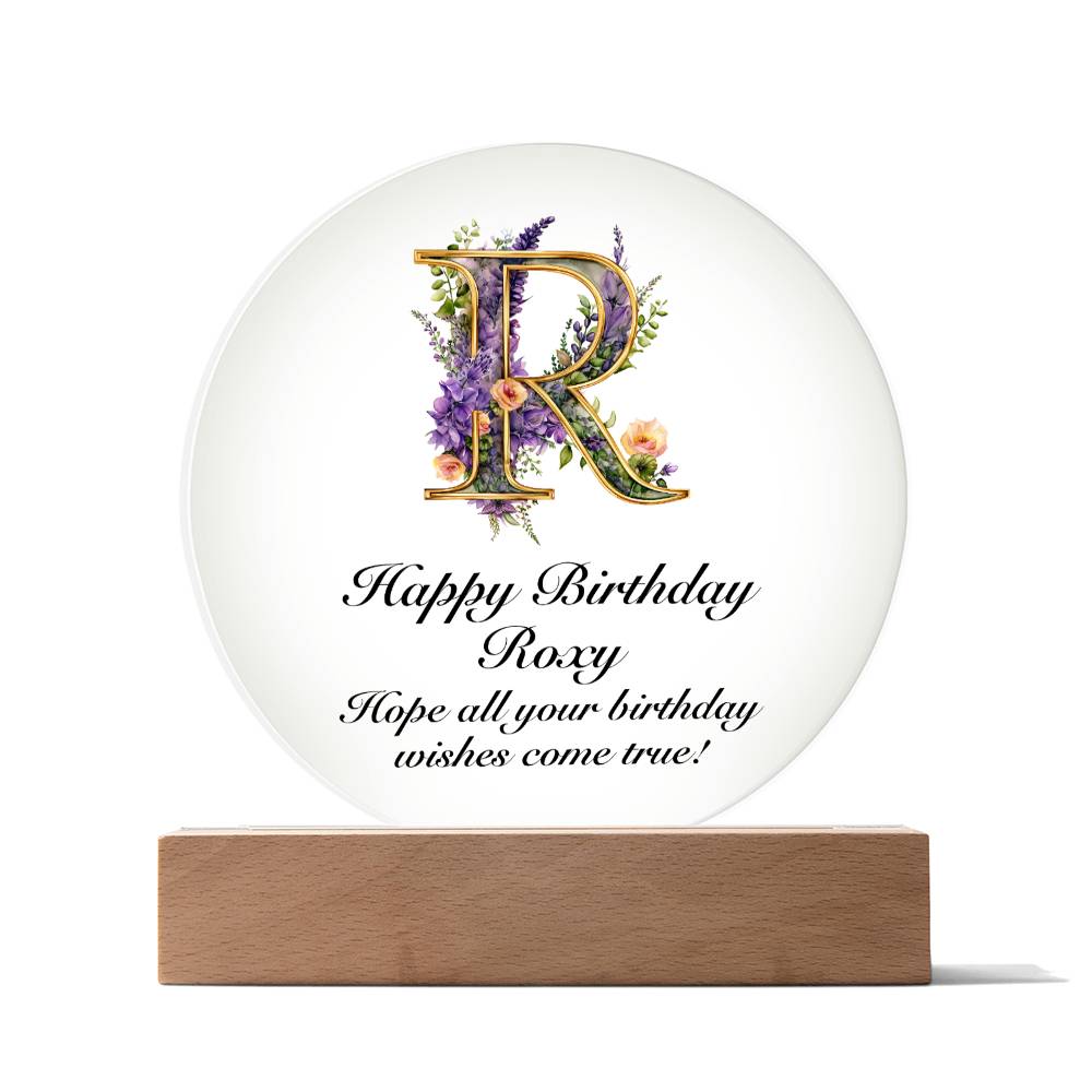 Happy Birthday Roxy v02 - Circle Acrylic Plaque