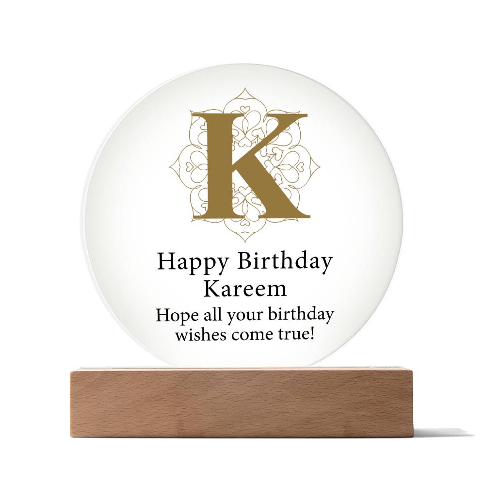 Happy Birthday Kareem v01 - Circle Acrylic Plaque