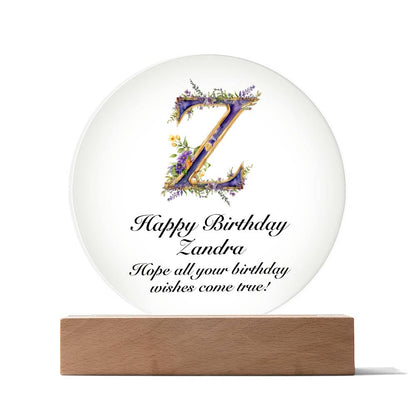 Happy Birthday Zandra v02 - Circle Acrylic Plaque