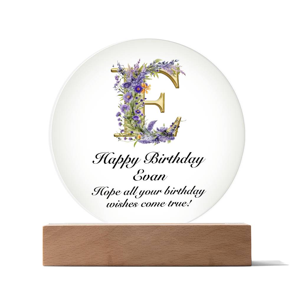 Happy Birthday Evan v02 - Circle Acrylic Plaque