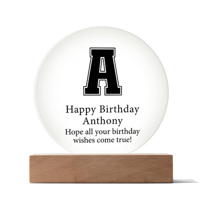 Happy Birthday Anthony v02 - Circle Acrylic Plaque