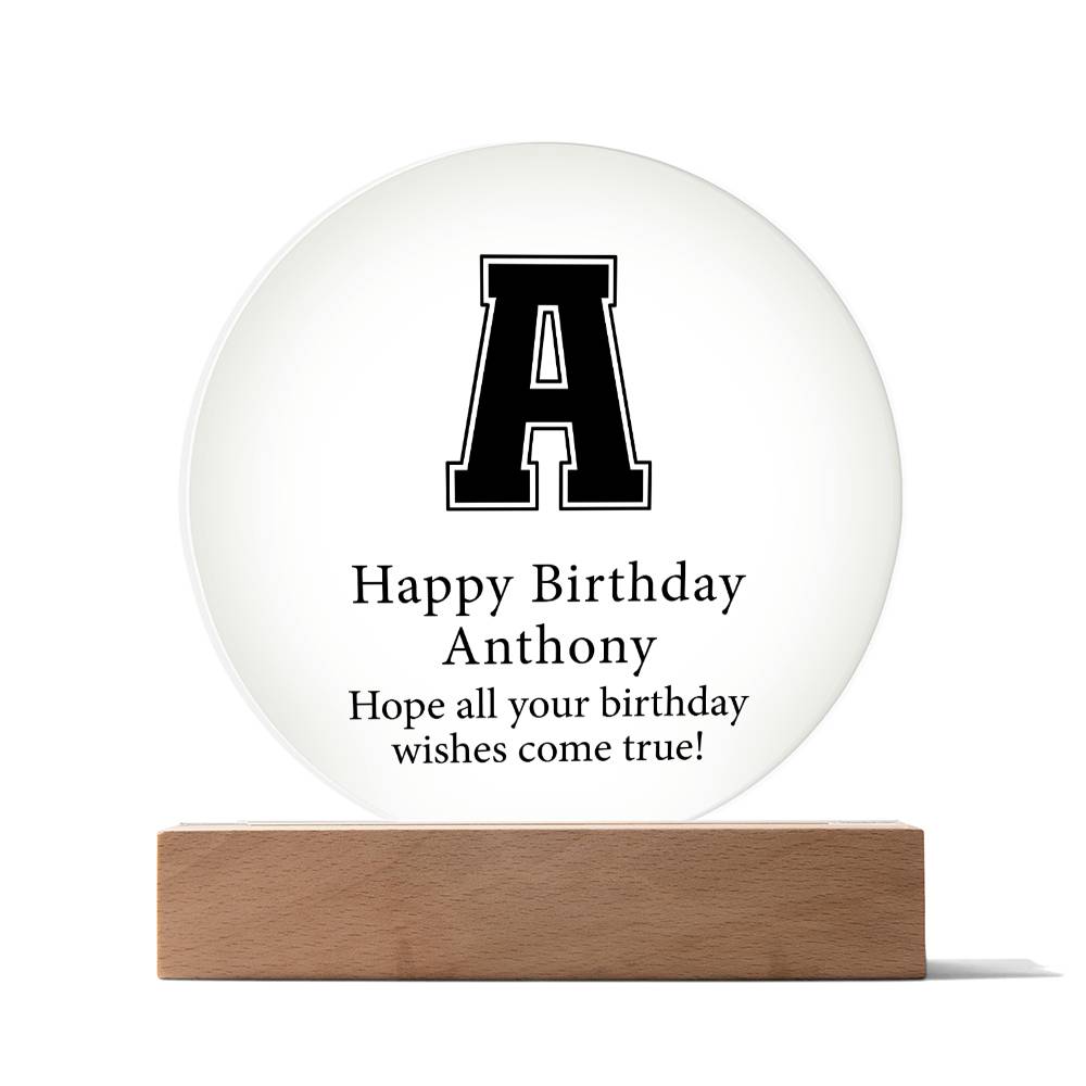 Happy Birthday Anthony v02 - Circle Acrylic Plaque