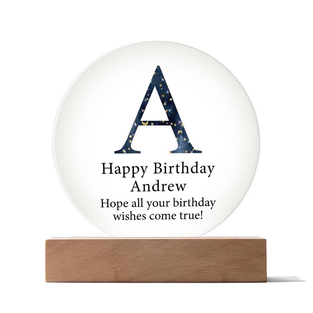 Happy Birthday Andrew v03 - Circle Acrylic Plaque