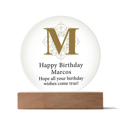 Happy Birthday Marcos v01 - Circle Acrylic Plaque