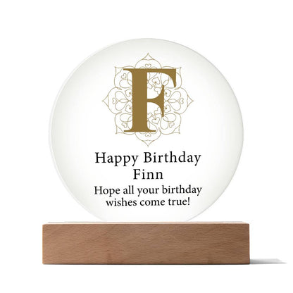 Happy Birthday Finn v01 - Circle Acrylic Plaque