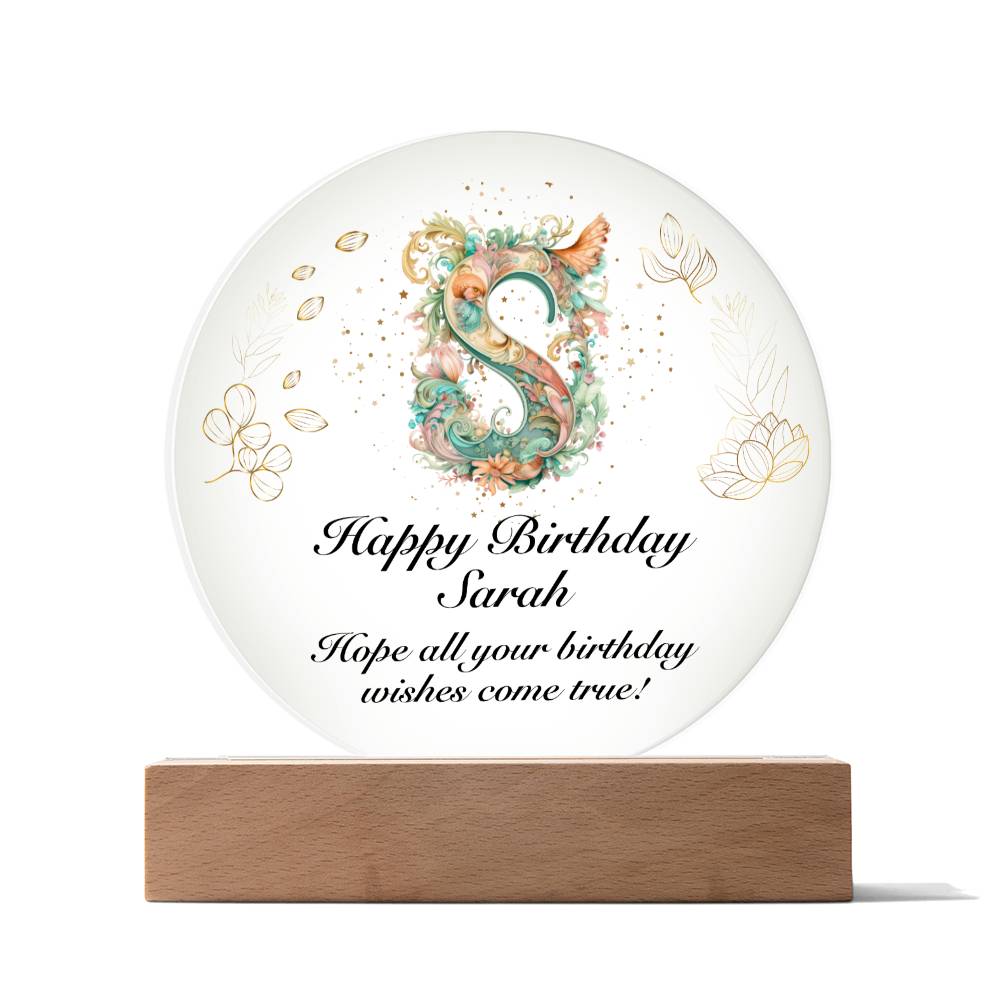 Happy Birthday Sarah v01 - Circle Acrylic Plaque