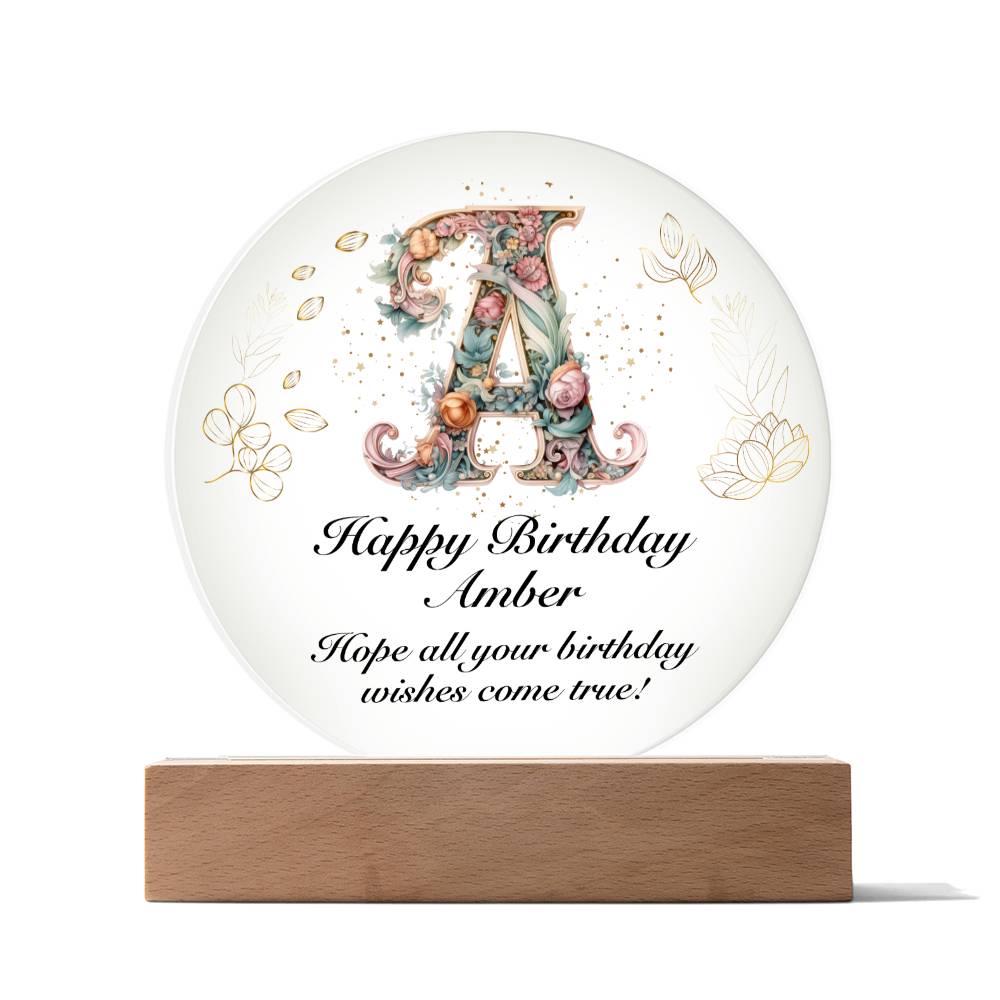 Happy Birthday Amber v01 - Circle Acrylic Plaque