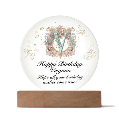 Happy Birthday Virginia v01 - Circle Acrylic Plaque