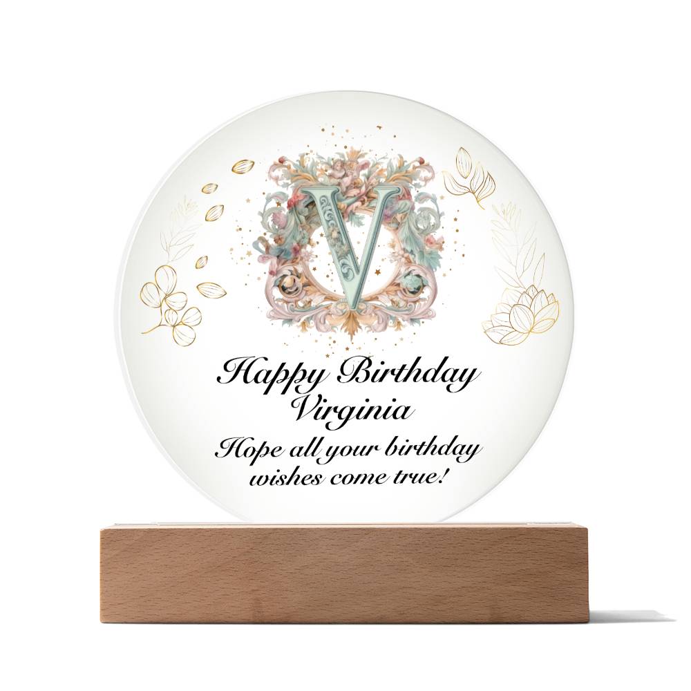 Happy Birthday Virginia v01 - Circle Acrylic Plaque