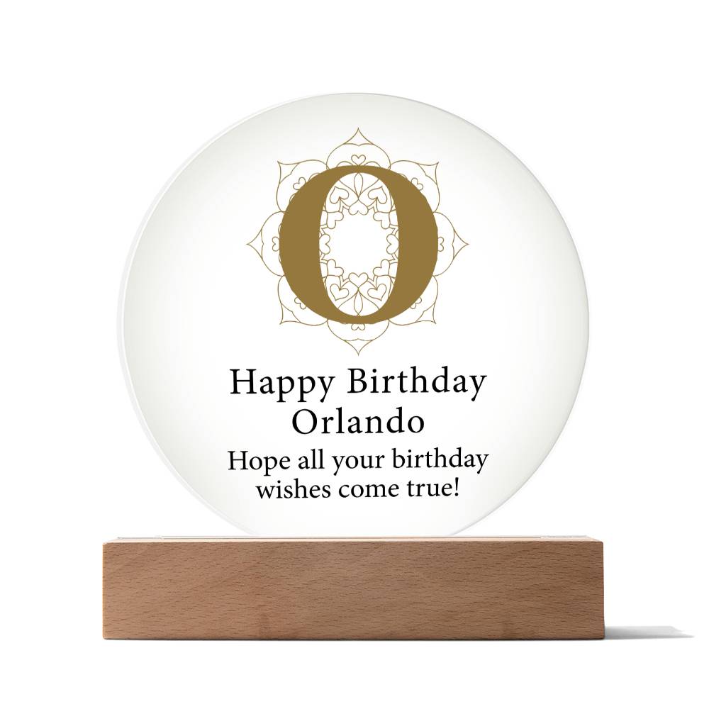 Happy Birthday Orlando v01 - Circle Acrylic Plaque