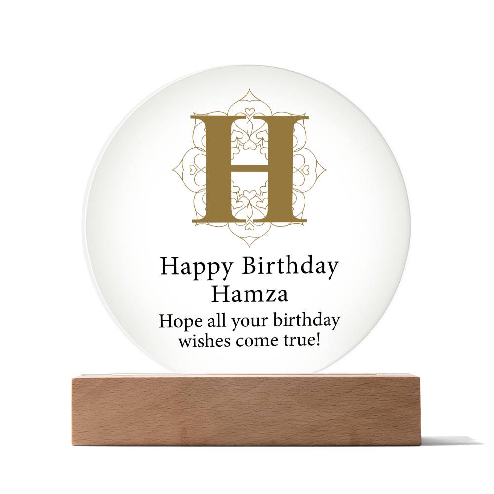 Happy Birthday Hamza v01 - Circle Acrylic Plaque