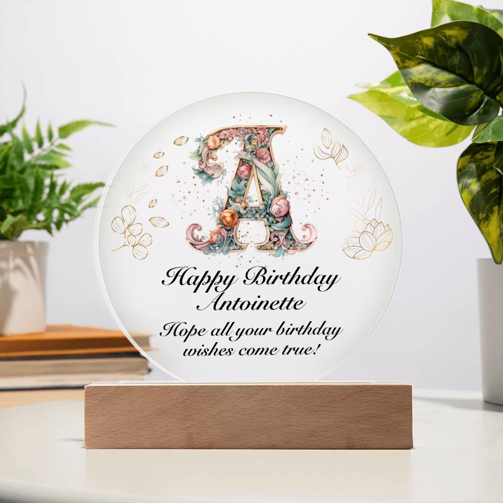 Happy Birthday Antoinette v01 - Circle Acrylic Plaque