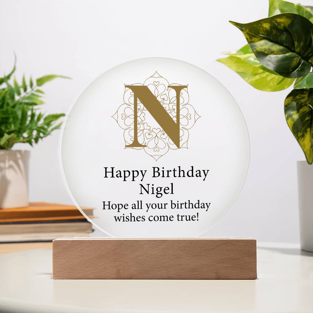 Happy Birthday Nigel v01 - Circle Acrylic Plaque