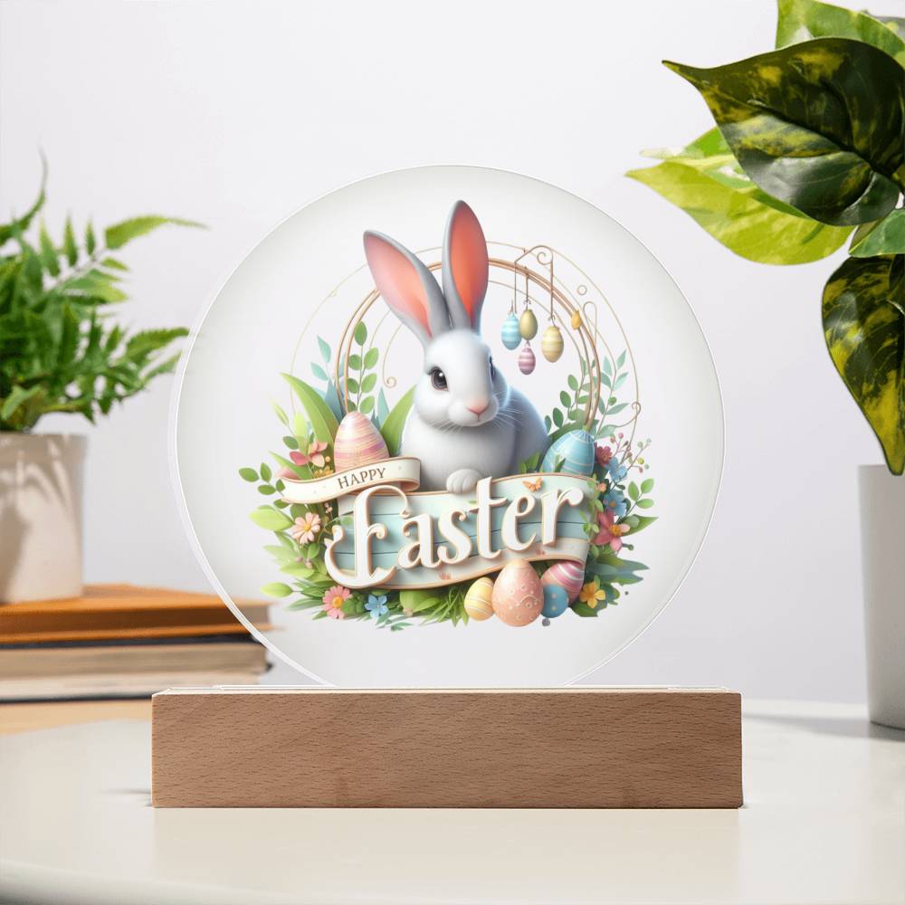 Happy Easter Bunny Sign 03 - Circle Acrylic Plaque