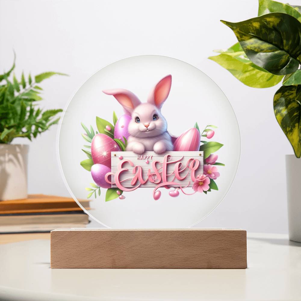 Happy Easter Bunny Sign 09 - Circle Acrylic Plaque