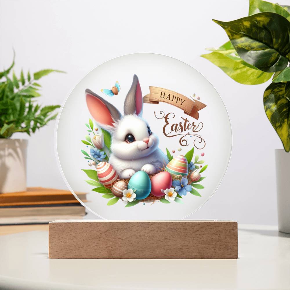 Happy Easter Bunny Sign 01 - Circle Acrylic Plaque