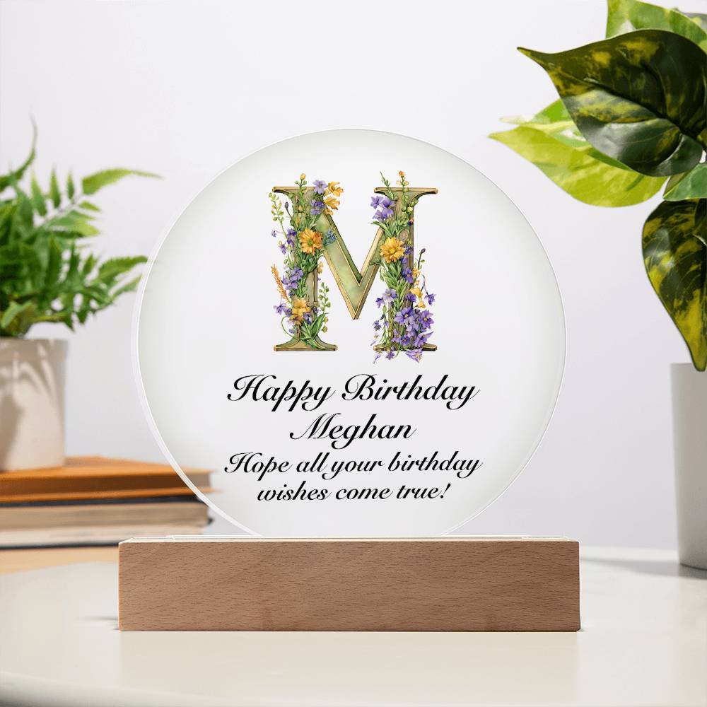Happy Birthday Meghan v02 - Circle Acrylic Plaque