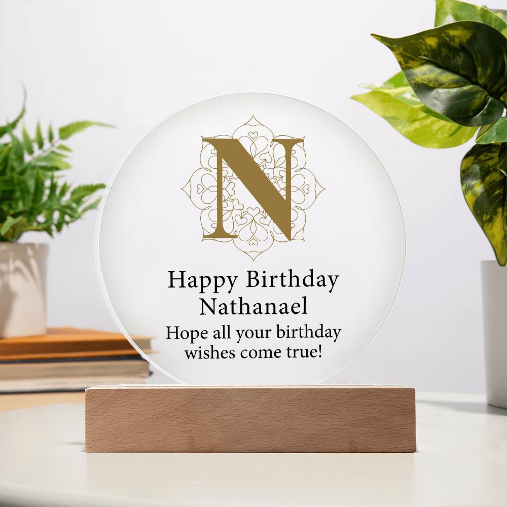Happy Birthday Nathanael v01 - Circle Acrylic Plaque