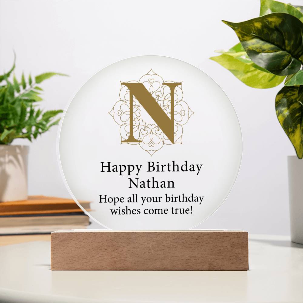 Happy Birthday Nathan v01 - Circle Acrylic Plaque