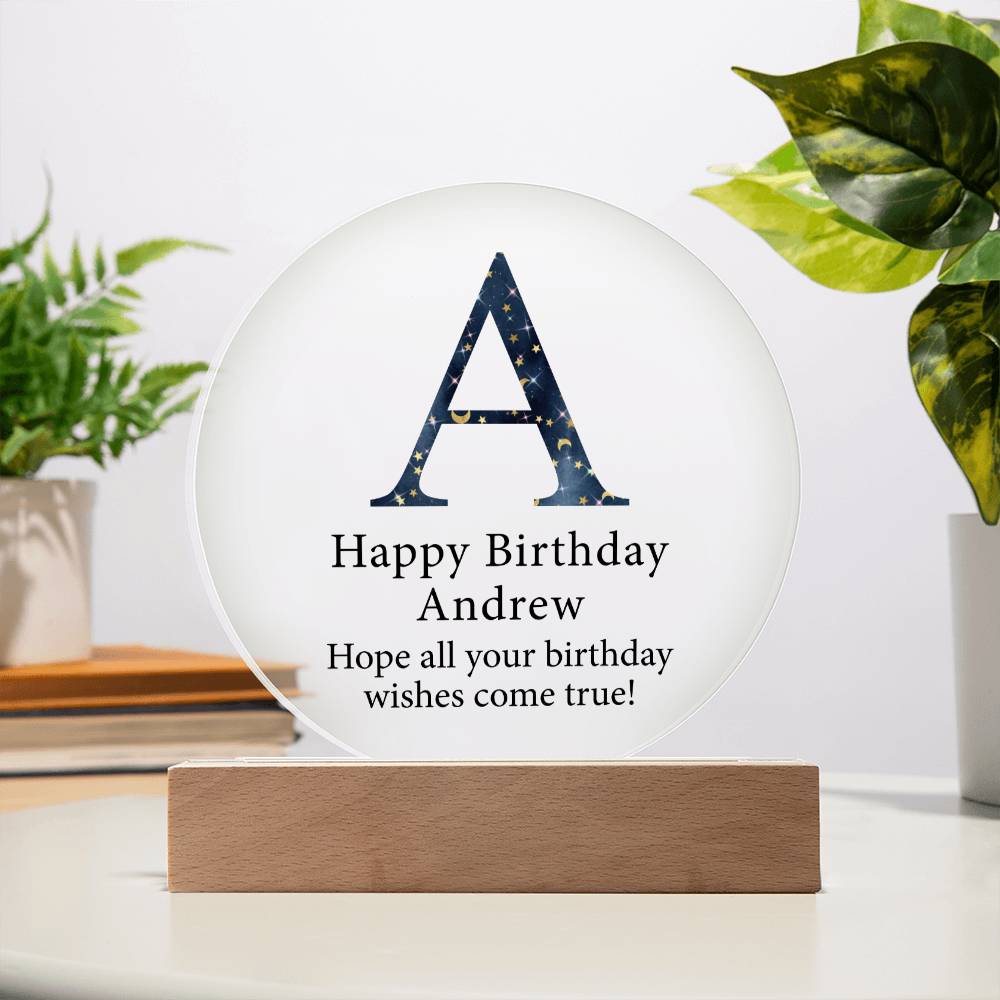 Happy Birthday Andrew v03 - Circle Acrylic Plaque