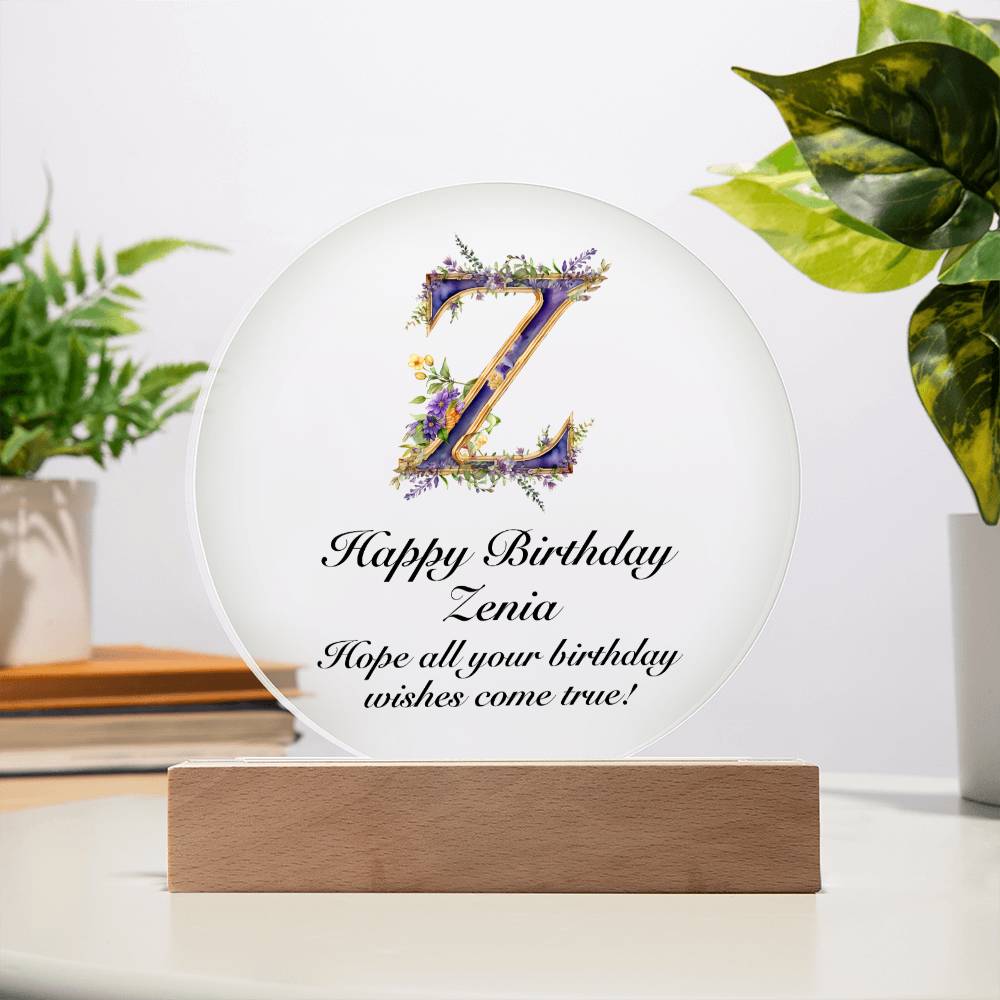 Happy Birthday Zenia v02 - Circle Acrylic Plaque