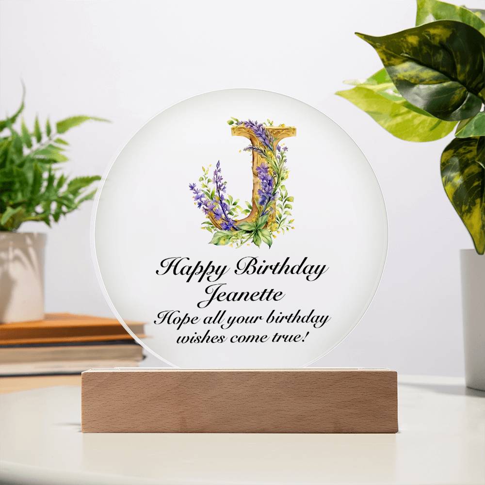 Happy Birthday Jeanette v02 - Circle Acrylic Plaque
