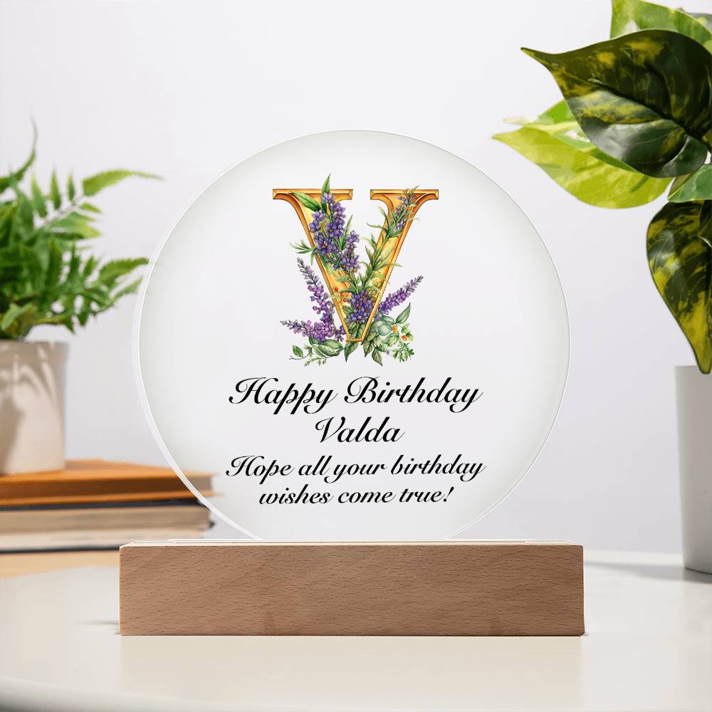 Happy Birthday Valda v02 - Circle Acrylic Plaque