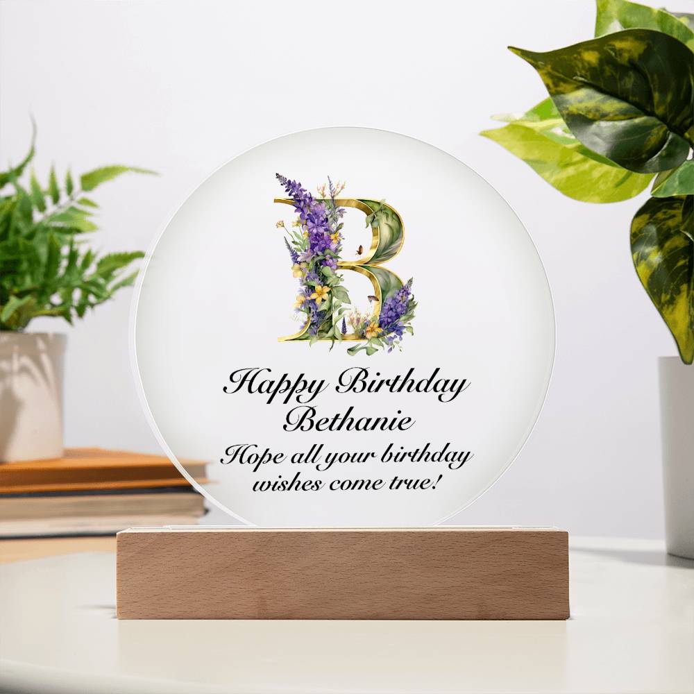 Happy Birthday Bethanie v02 - Circle Acrylic Plaque